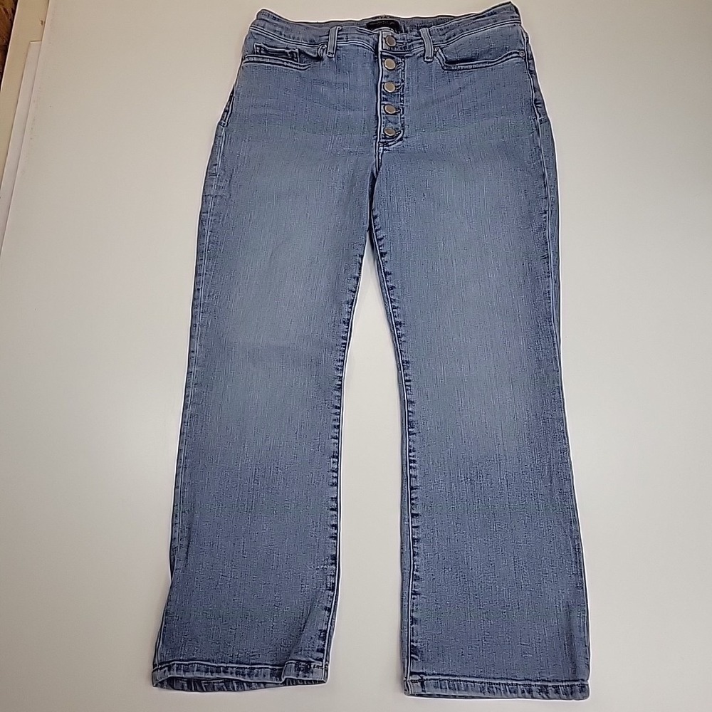 Banana Republic Premium Denim Women's Button Fly Straight Wide Leg Jeans Light W - Picture 2 of 13